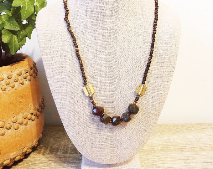 Chunky jasper beads with gold-colored square accent beads