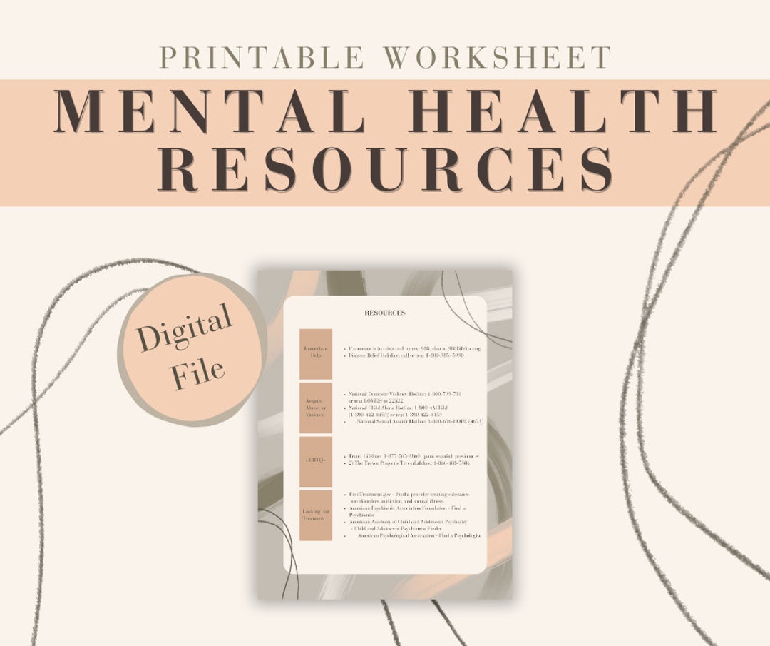 Mental Health and Crisis Resources Self Help Worksheet - Etsy