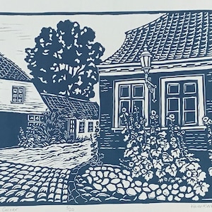 Around The Corner - Original Handcarved Linocut Print, Limited Edition
