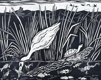 Alameda Creek Menagerie - Original Handcarved Linocut prints, Limited Edition