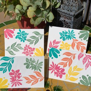 Spring Flowers Linocut Greeting Card - Hand Printed Flowers Blank Note Card