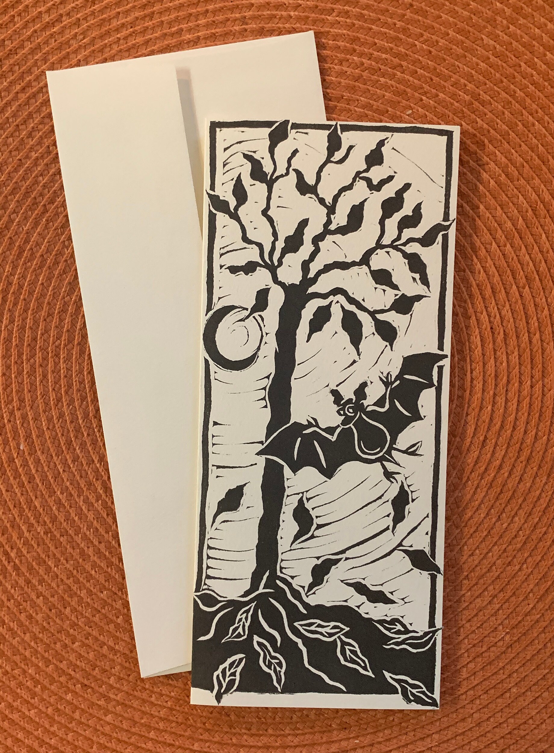 Hand Printed Halloween Note Cards - Pumpkins & Bats Linocut Blank ...