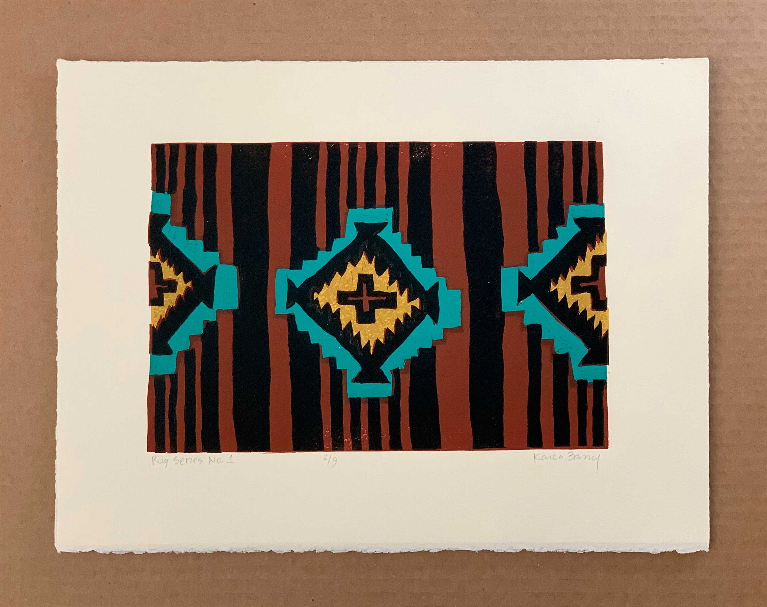 Geometric Rug Series, No. 1 Impresión original de linocut tallada a ...