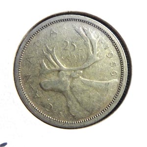 Canada 1956  25 Cents 80% Silver * Caribou *