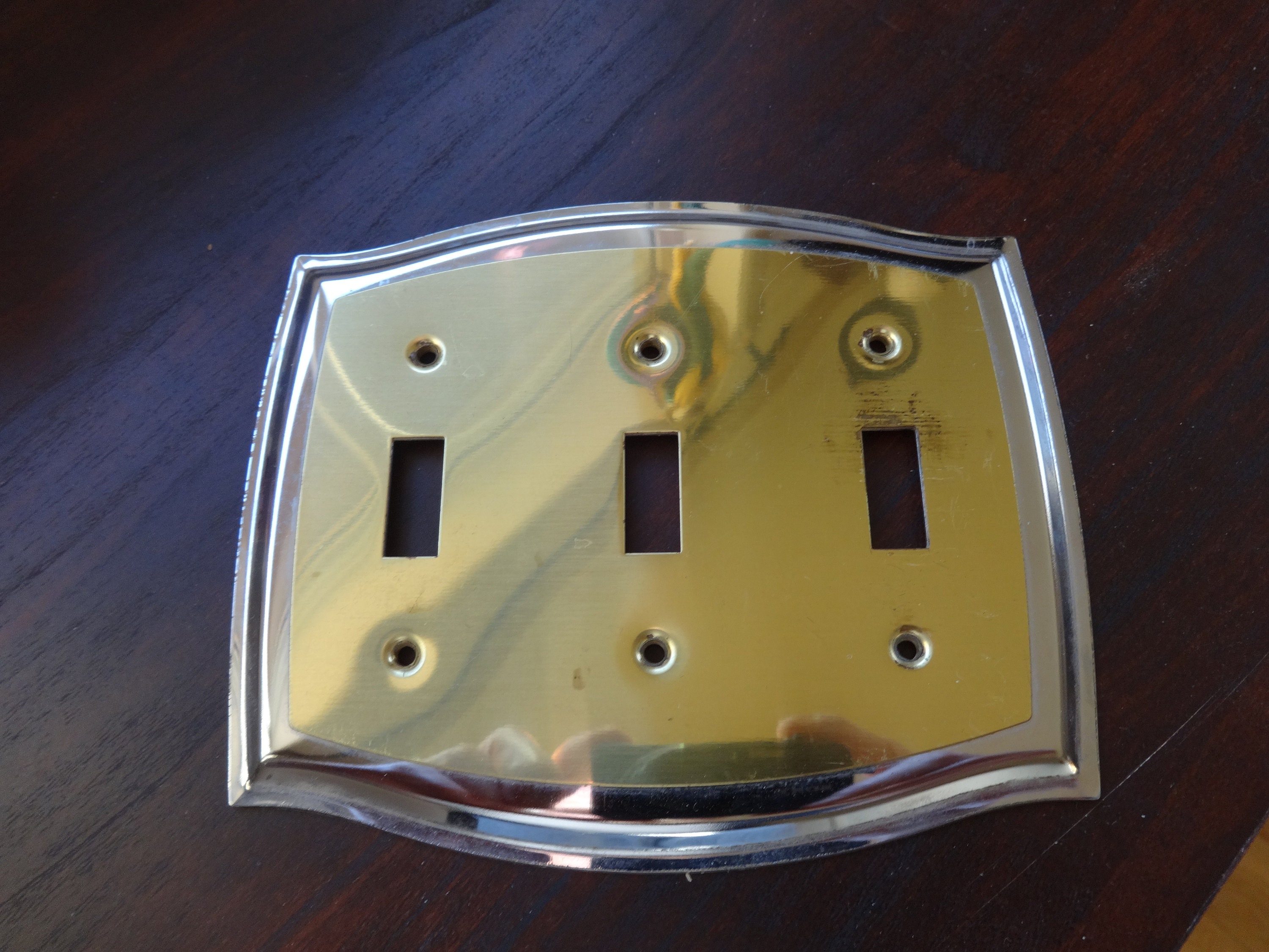 Vintage Chrome & Brass Triple Light Switch Plate Etsy
