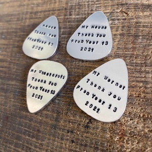 Hand stamped silver aluminium guitar lover pick plectrum novelty rude fun  keepsake Valentines customised teacher Dad Father’s Day gift