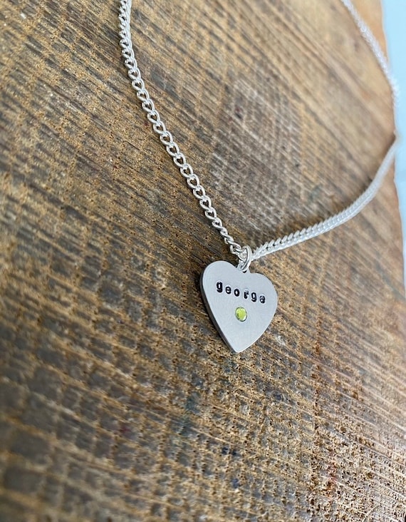Hand Stamped Hand Made Necklace Silver Aluminium Heart Jewellery Pendant Name Initials Custom Birth Stone Birthday New Mum Christmas X Etsy