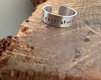 Hand Stamped Silver Aluminium Adjustable Cuff Ring Jewellery Year The 1975 1989 Birthday Falling For You Unique Keepsake Gift x