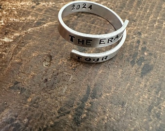 Hand stamped Silver Adjustable Wrap Ring Jewellery Custom The Eras Tour Custom Date Name Taylor Keepsake Unique Friend Gift Fan Love T Swift
