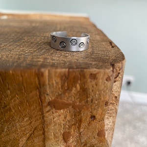 Hand Stamped Custom HARRY Silver Aluminium Adjustable Cuff Ring Styles Design Smiley Faces Happy Fun Fan Unique Jewellery Keepsake Gift x