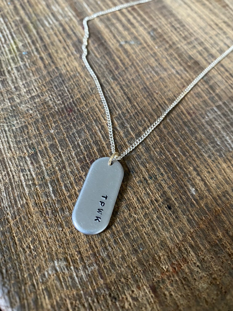 Hand stamped personalised unique pendant TPWK treat people with kindness silver chain necklace Harry Styles birthday Christmas keepsake gift