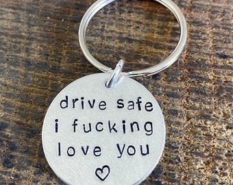 Hand stamped Personalised Silver Keyring Passd Test New Driver Car keepsake Drive carefully Fucking Love You Rude Congratulations Gift 17th