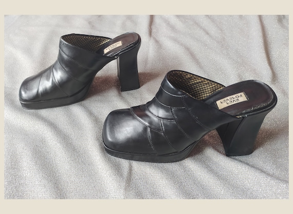 90's Vintage Heel Square Toe Shoes, Women's Square