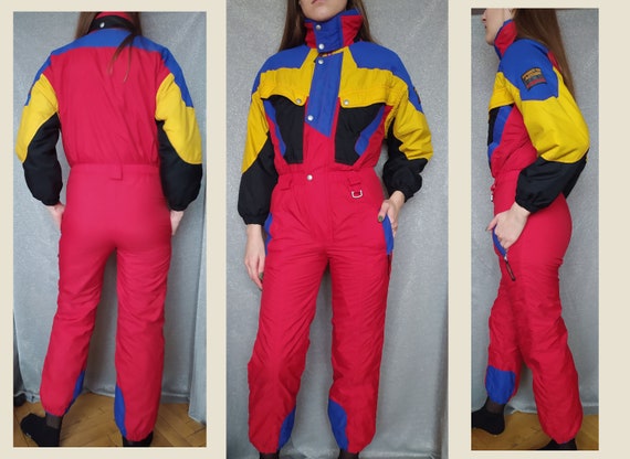 Vintage 80s 90s Multicolored Red Ski Suit, Block-C