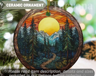 Nature Mountain Trail Ceramic Ornament, Mosaic Watercolor Style Original Art, Hiking Camping Outdoors Nature Lover Wilderness Trees Gift 31