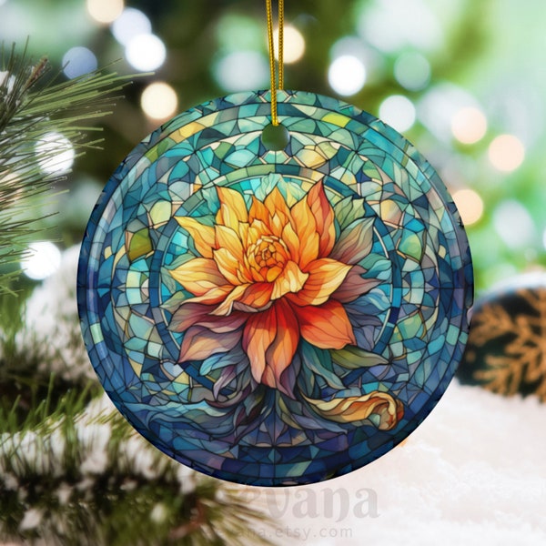 Chrysanthemum Flower Ceramic Ornament, Watercolor Mosaic Original Art on Porcelain, Nature Outdoors Floral Victorian Garden Lover Gift 16