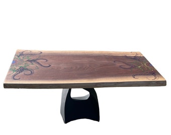 Carved coffee table, resin, slab, live edge, wood art