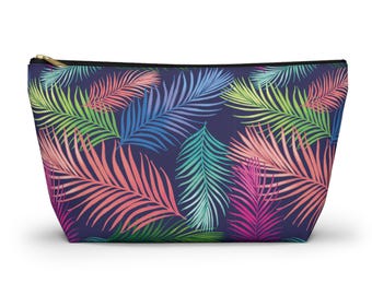 Bolsa para accesorios con hojas tropicales / Neceser de cosméticos vibrante, organizador de viaje, cartera de maquillaje, regalo para ella, estilo veraniego