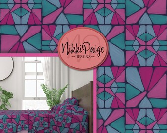 Teal & Pink Abstract Seamless Pattern – Digital Tile (JPG)