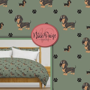 Dapple Dachshund Puppy Seamless Pattern Tile - Doxie Seamless File - Hot Dog Repeating Pattern - Wiener Dog Wallpaper - Digital Download JPG
