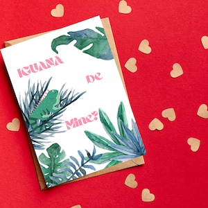 Iguana Be Mine Valentine&#39;s Day Card - Instant Digital Download - Printable - PNG - Valentine Pun