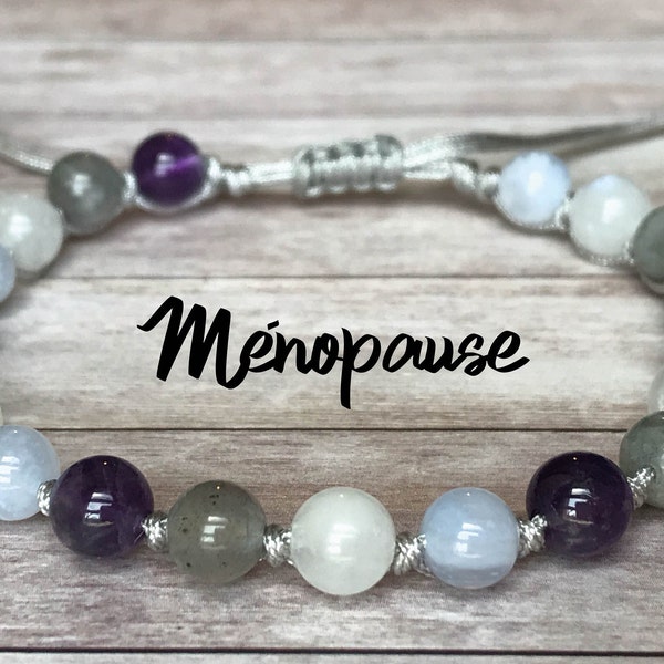 Menopause bracelet in natural Labradorite stones Blue Chalcedony Amethyst and Moonstone
