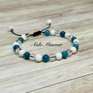 Bracelet Aide Minceur Lithothérapie - Pierres Naturelles d&#39;Howlite, Apatite et Cristal de Roche
