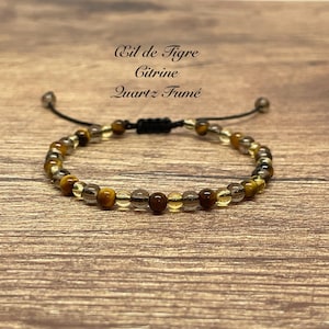 Self-Confidence and Protection Bracelet - Natural Citrine, Smoky Quartz and Tiger's Eye Stones