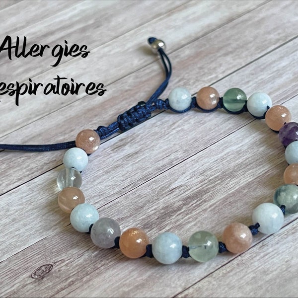 Bracelet pour Soulager les Allergies Respiratoires en pierres naturelles de Pierre de Soleil, Aigue Marine et Fluorite - rhume des foins