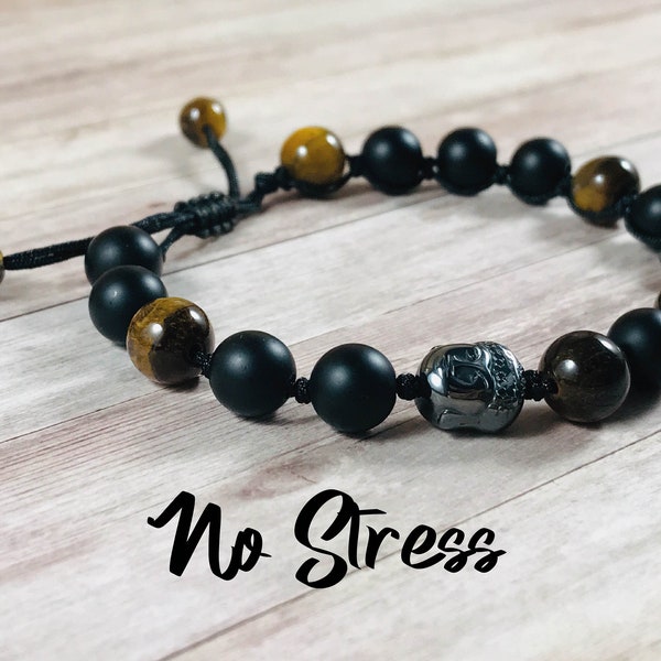 Bracelet anti stress et anxiété en pierres naturelles d'oeil de tigre et onyx