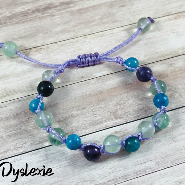 Bracelet dyslexie pour enfant en pierres naturelles d'apatite et fluorite - bracelet pierre enfant réussite scolaire apaisement stress