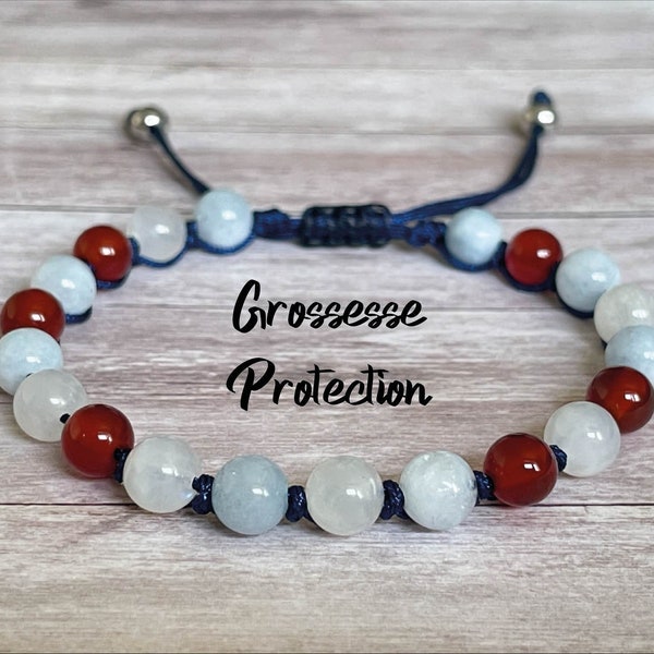 Bracelet de protection de la grossesse en pierres naturelles de Cornaline Aigue Marine et Pierre de Lune - Cadeau protection femme enceinte