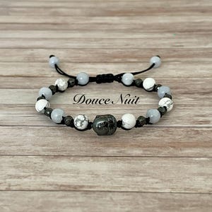 Anti-Insomnia Bracelet in Natural Stones - Howlite Aquamarine and Hematite for a Peaceful Sleep