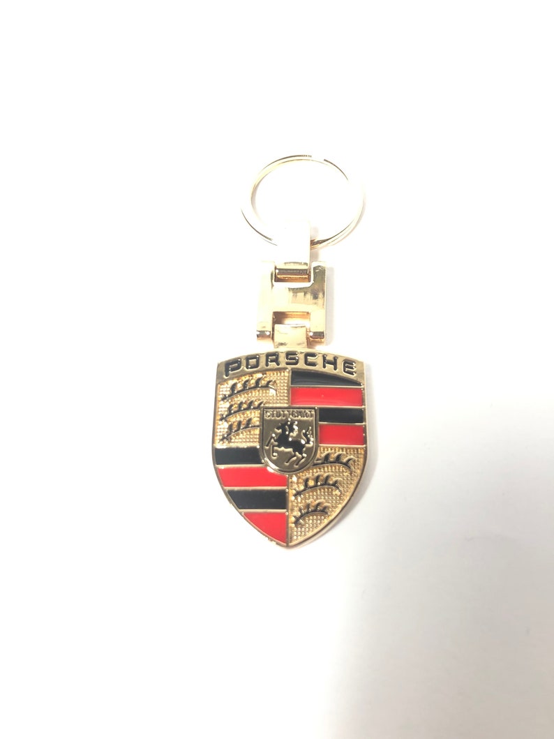 Porsche Colored Crest Key Chain Keyring Key Fob Blue Leather
