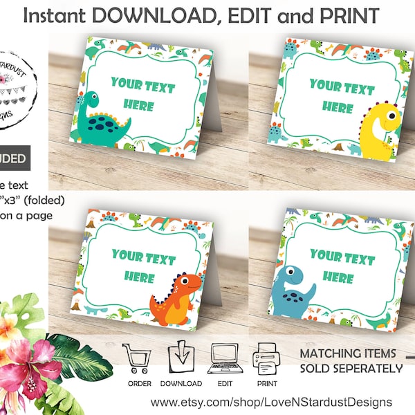 Dinosaur Food tags ,Buffet label,Tent card ,Food Labels,Place Cards ,Table Card,Printable Template, dino party,boy Instant download,EDITABLE