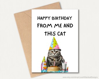 Funny cat Birthday card, happy birthday from me and this cat, hilarious bday card for friend, digital greeting card, downloadable Printable