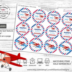 Editable Airplane Birthday Cupcake Toppers Airplane Birthday Boy ...