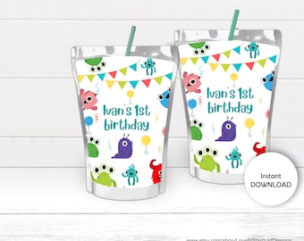 EDITABLE Little Monster Capri Sun Labels, Juice Pouch Boy Birthday, Monster Birthday Boy Label Template, Monster Juice Pouch Labels Monster