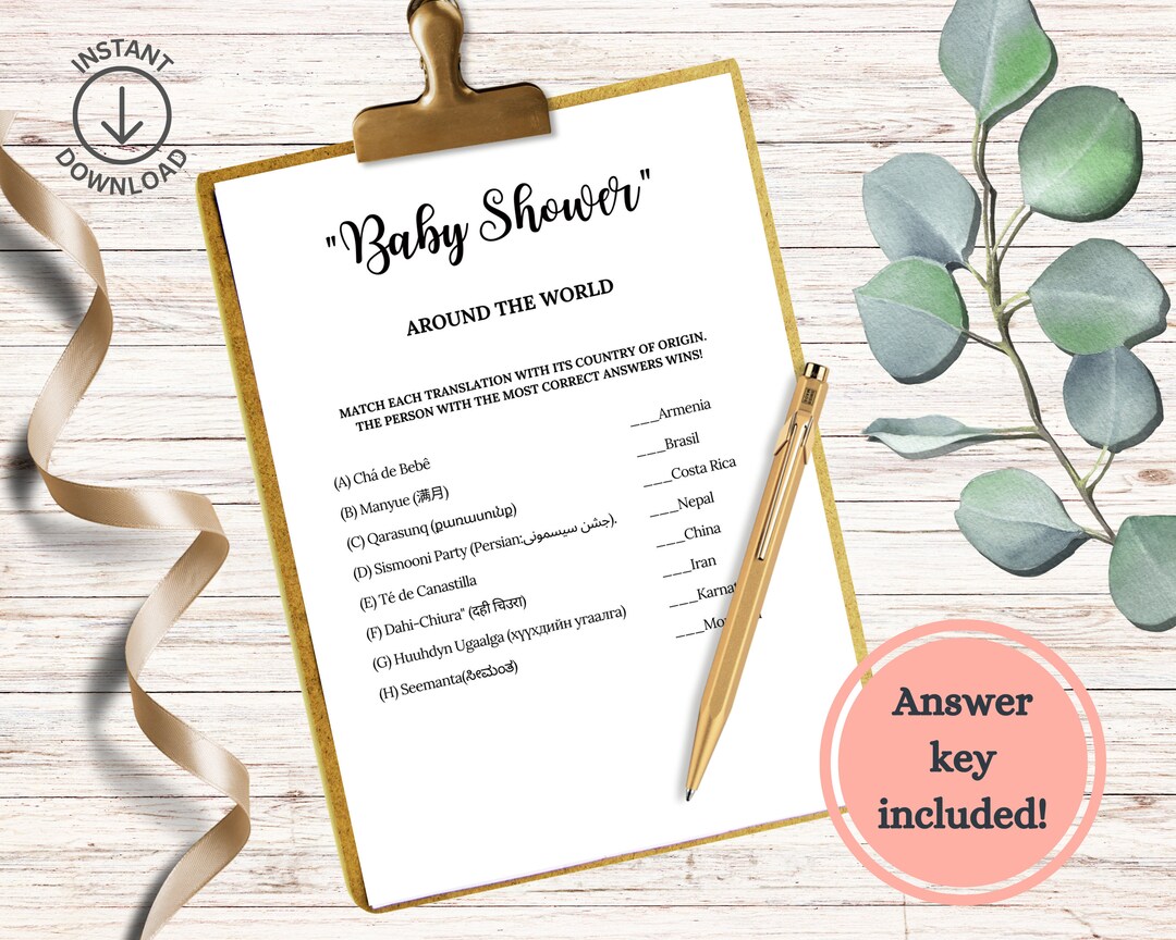 Baby Shower Around World, Baby Shower Translation Game, Instant