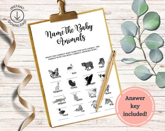 Name The Baby Animal Game, Baby Shower Game, Instant Download, Baby Animal Game, Gender Neutral, Printable Games,Shower Game Printable Game