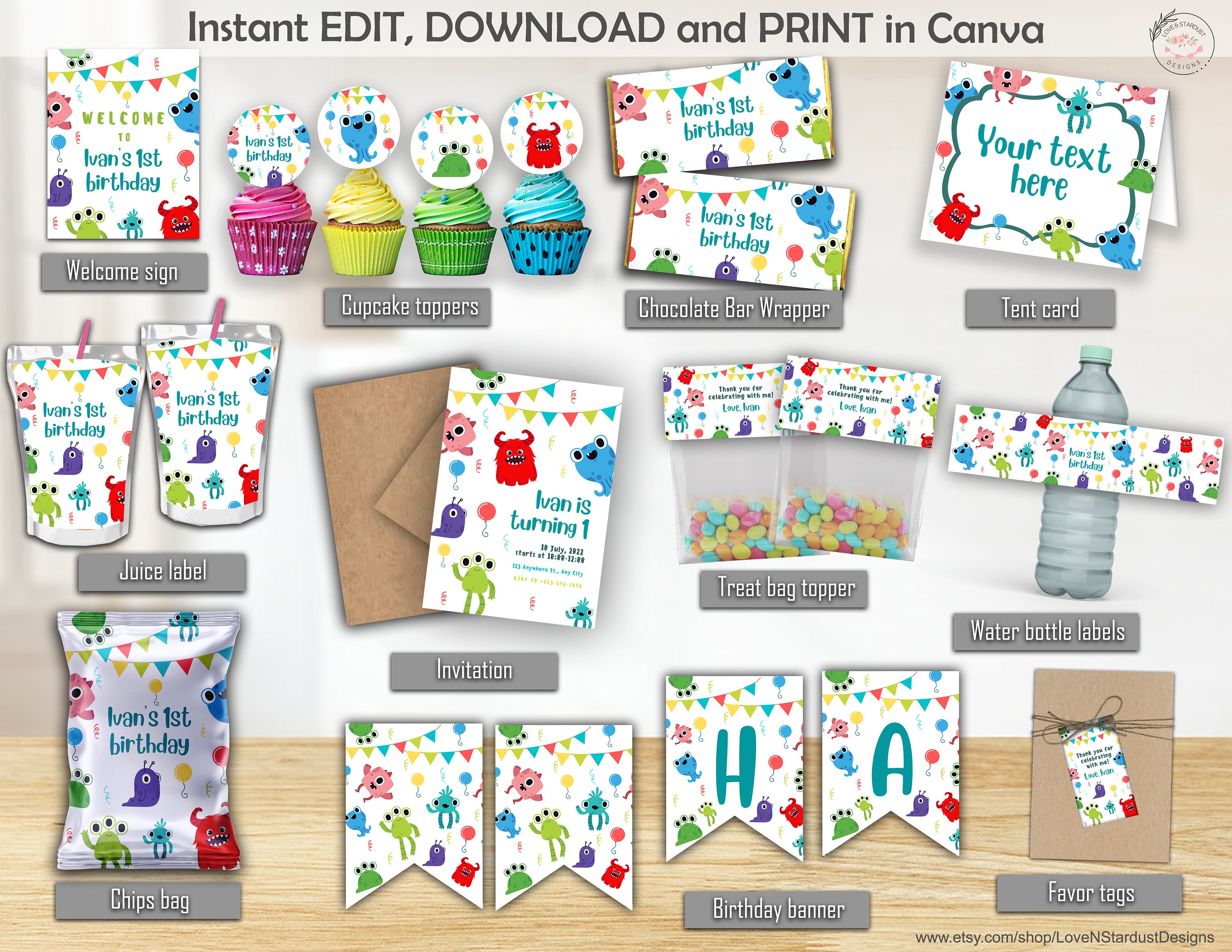 Monsters Banner Printable happy Birthday Pennant Banner Monsters ...