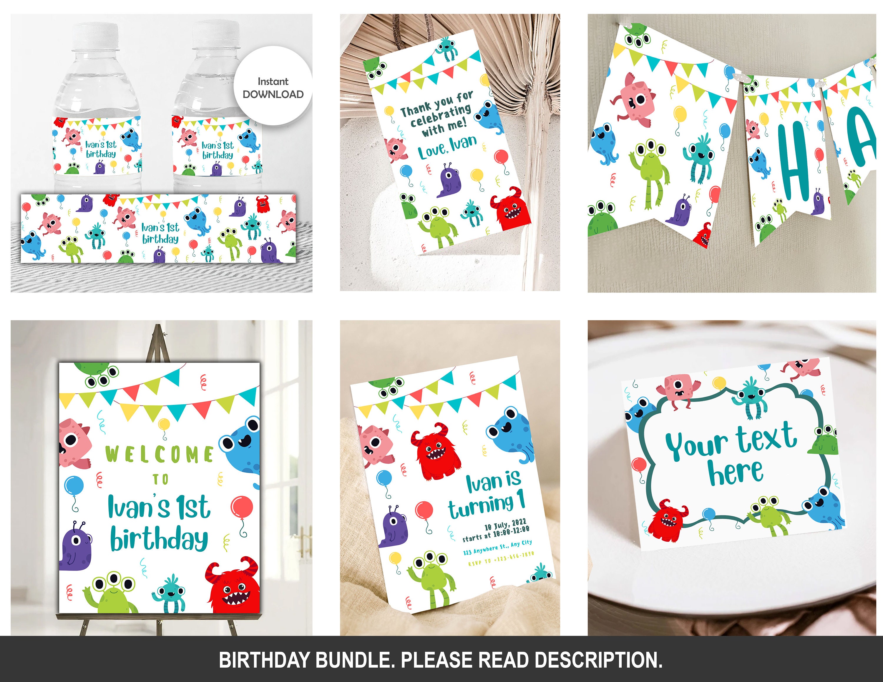 Monsters Banner Printable happy Birthday Pennant Banner Monsters ...