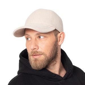 Beige Wool Blend Baseball Hat, Hatsquare Baseball Cap, Winter Hat, Warm Hat, Men Baseball Cap, Christmas Gift, Sport Cap, Valentines Day