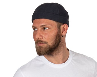 Dark Gray Cotton Docker Hat, Summer Man Beanie Cap, Sailor Military Brimless Hat, Cotton Streetwear Skull Cap, Fabric Dock Worker Hat