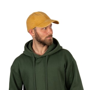 Yellow Cotton Baseball Cap, Baseball Hat, Pigment Dyed Cap, Men Summer Hat, Adjustable Baseball Cap, Women Summer Hat