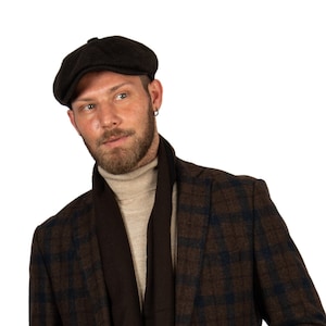 Brown Herringbone Cap, Mens Newsboy Hat, Winter Hat, Wool Brown Herringbone Cap, Mens Newsboy Hat, Winter Hat, Wool