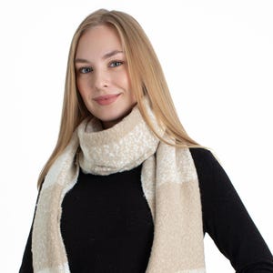 Beige White Oversize Chunky Buckle Women Scarf, Winter Knit Shawl, Women Blanket Scarf,  Warm Pashmina Shawl Christmas Gift, Super soft