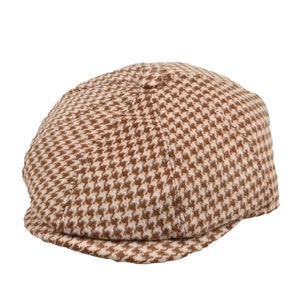 Brown Houndstooth Wool 8 Panels Cap, Peaky Blinders Hat, Baker Boy Wool Hat, Irish flat cap, Hatsquare Man Newsboy Cap, Hat Scarf Set