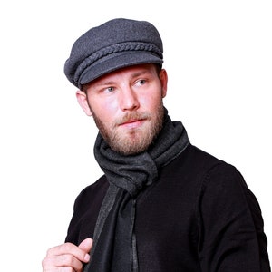 Dark Gray Man Wool Fiddler Sailor Hat, Man Sailor Captain Hat, Skipper Officer Hat, Yachtsman Fisherman Cap, Man Cabbie Hat, Handmade Cap