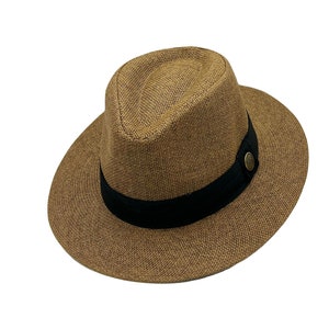Brown Straw Panama Hat, Stiff Brim Hat, Men Summer Hat, Women Safari Hat, Stiff Fedora Hat, Vintage Hat, Man / Woman Flat Brim